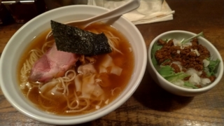 わんたん麺+挽き肉甘辛丼、しなてつ