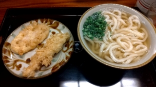 うどん+ささみ天+レンコン天、小麦の翼