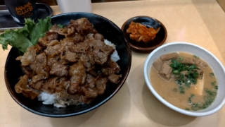 焼肉丼+もつ煮込み、肉のヤマキ