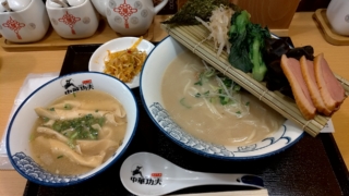 薫製合鴨拉麺+鶏湯豆腐串、中華功夫