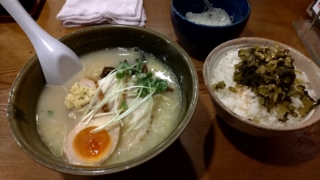 鶏塩ラーメン+高菜ご飯、三五六亭