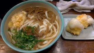 豚ゴボウの時雨煮うどん+もち天、おにやんま