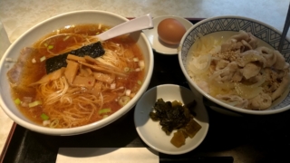 ラーメン+ミニ肉丼、上海ピーマン